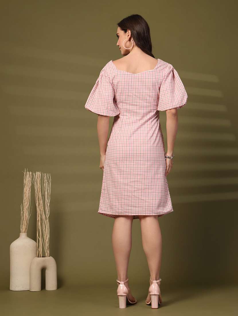 women checkered puff leeve sheath dress - 22028580 - Standard Image - 3