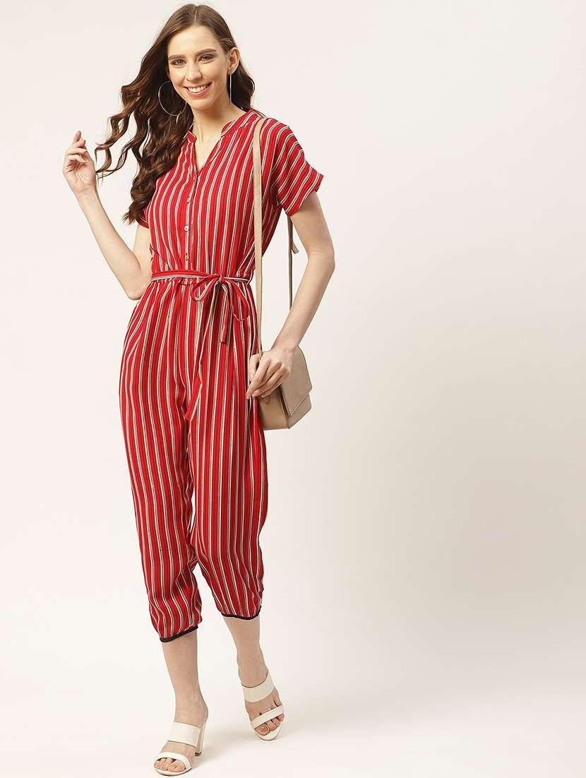 women striped short sleeve jumpsuit