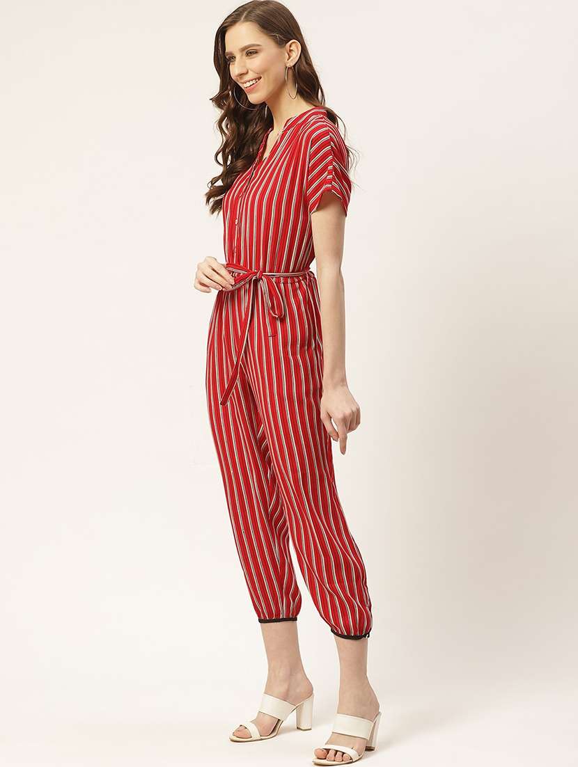 women striped short sleeve jumpsuit - 22028680 - Standard Image - 3