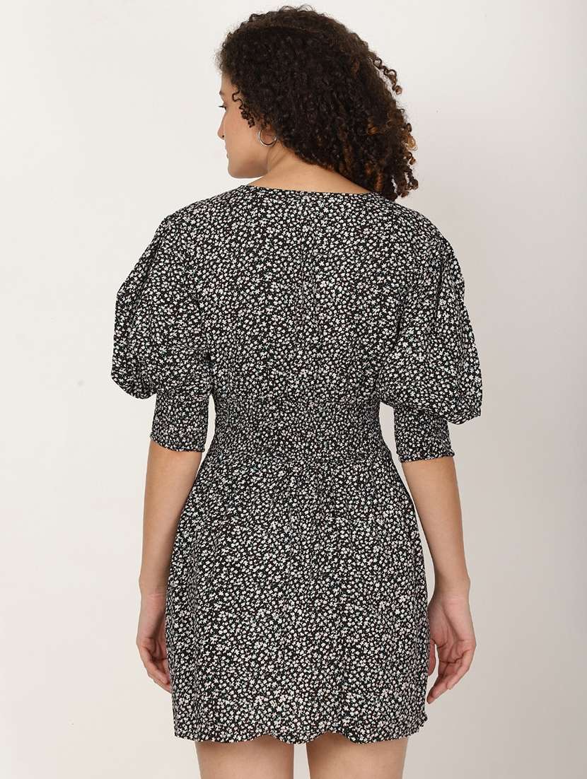 women printed puff sleeve a-line dress - 22028683 -  Standard Image - 3