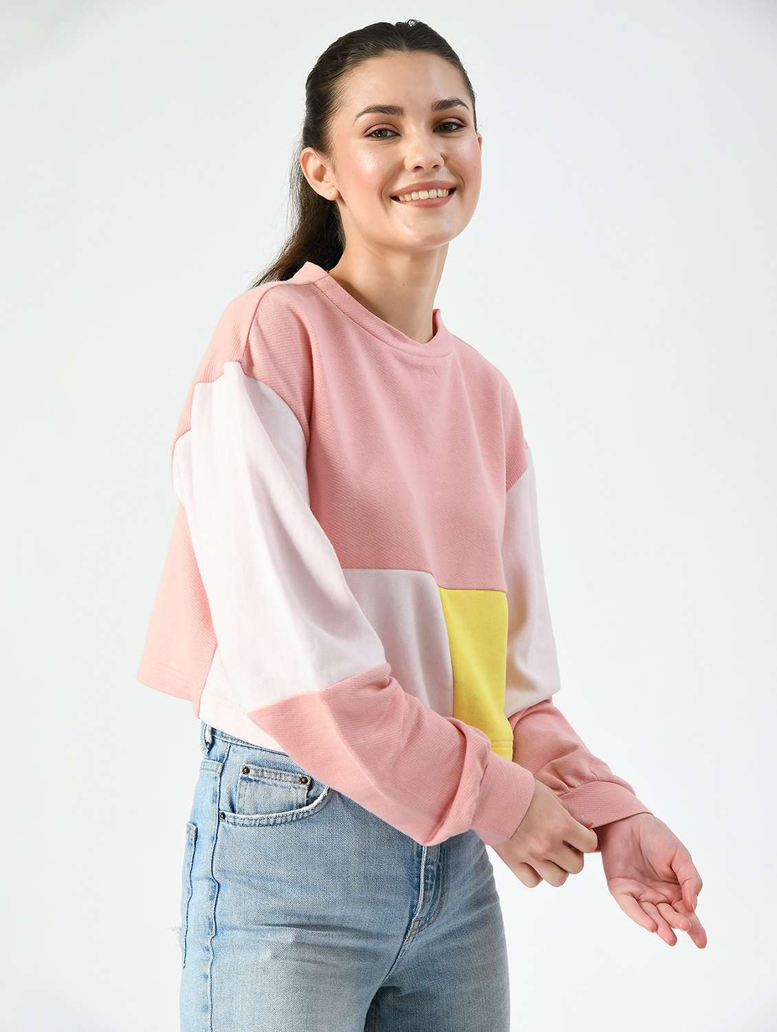 women color blocked long sleeve sweatshirt - 22028707 -  Standard Image - 3