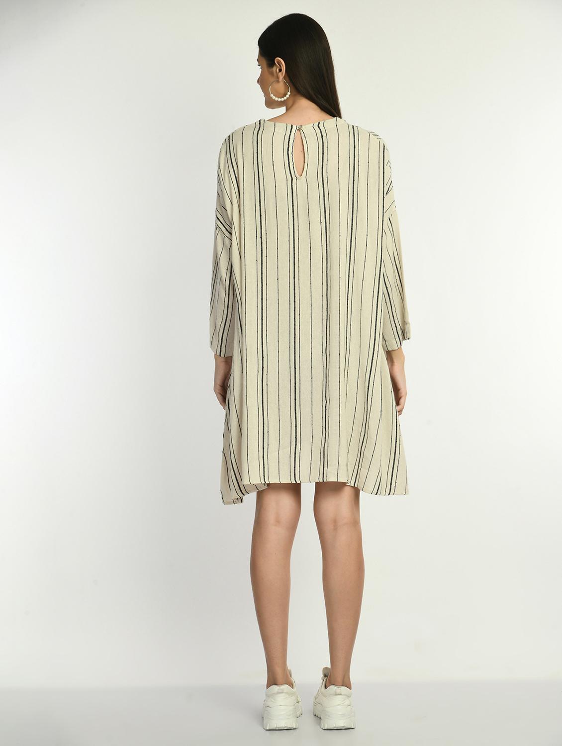 women striped long sleeve relaxed fit a-line dress - 22028727 - Standard Image - 3
