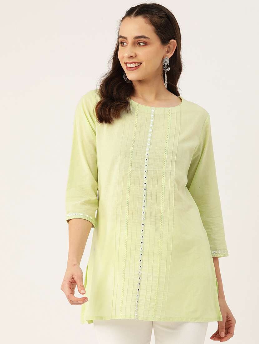 women embroidered three quarter sleeve straight kurti