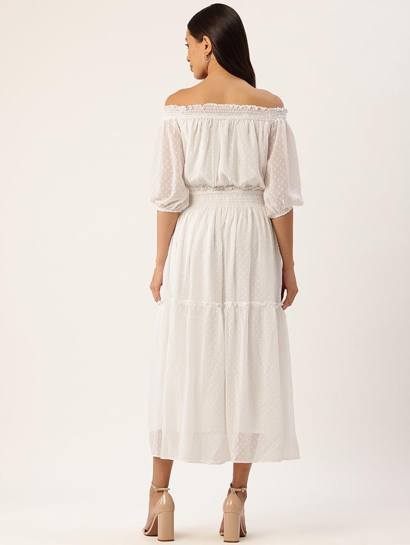 women white solid off shoulder tiered dress - 22028817 - Standard Image - 3