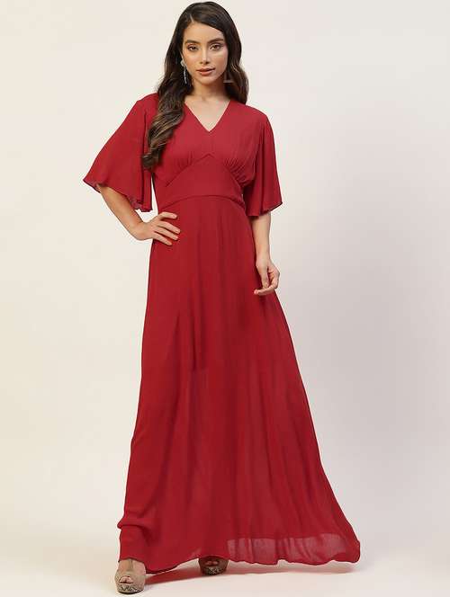 women red solid flared sleeve fit & flare dress - 22028821 -  Standard Image - 0