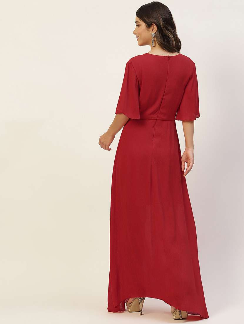 women red solid flared sleeve fit & flare dress - 22028821 -  Standard Image - 3