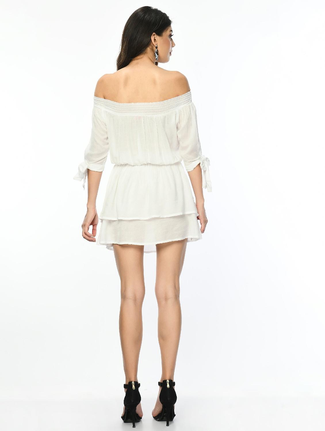 women white solid off shoulder layered dress - 22028825 - Standard Image - 3