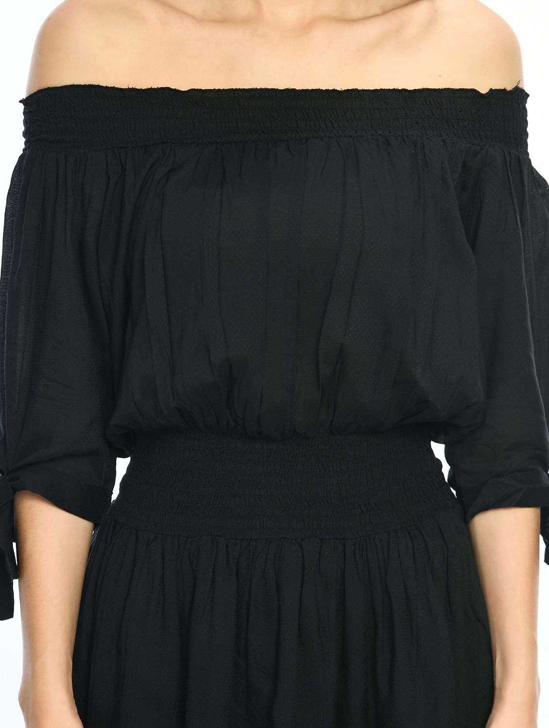 women black solid off shoulder layered dress - 22028827 - Standard Image - 3
