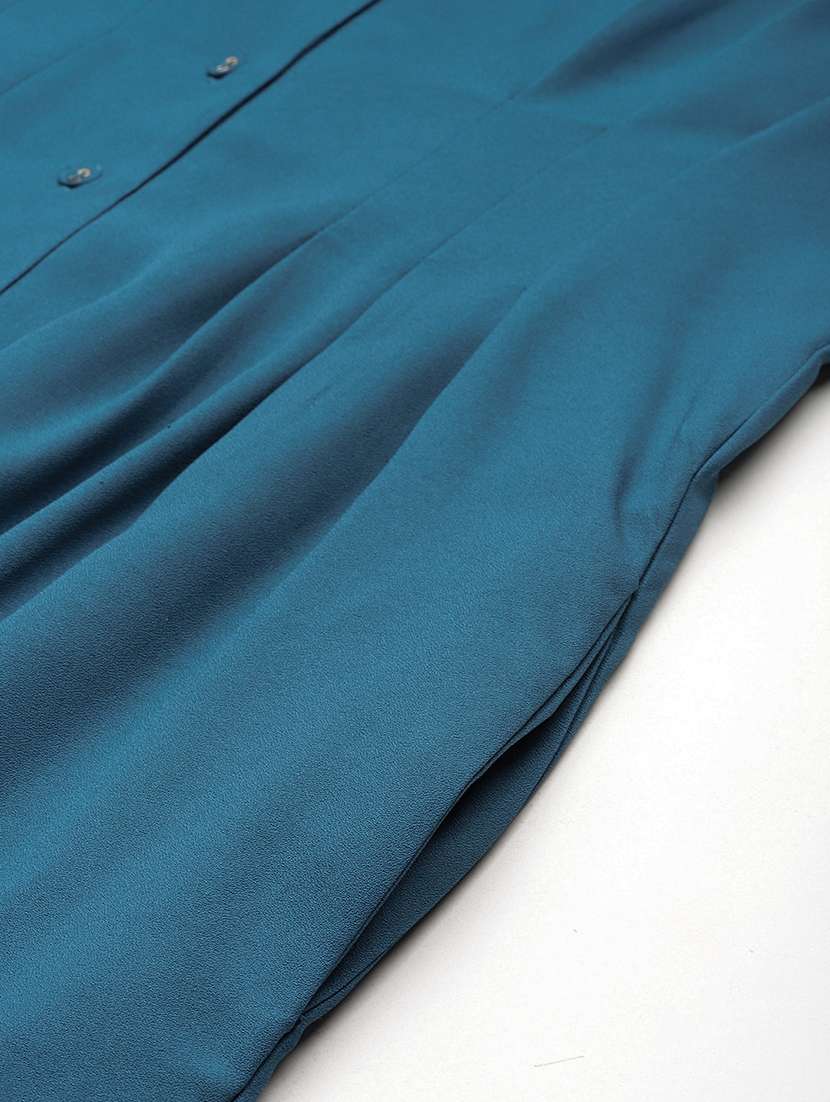 women teal solid puff sleeve jumpsuit - 22028834 -  Standard Image - 3