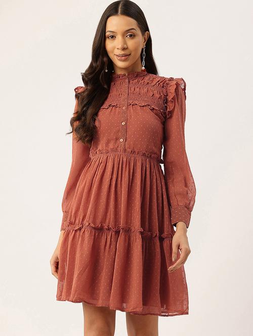 womne solid puff sleeve tiered dress - 22028842 - Standard Image - 0