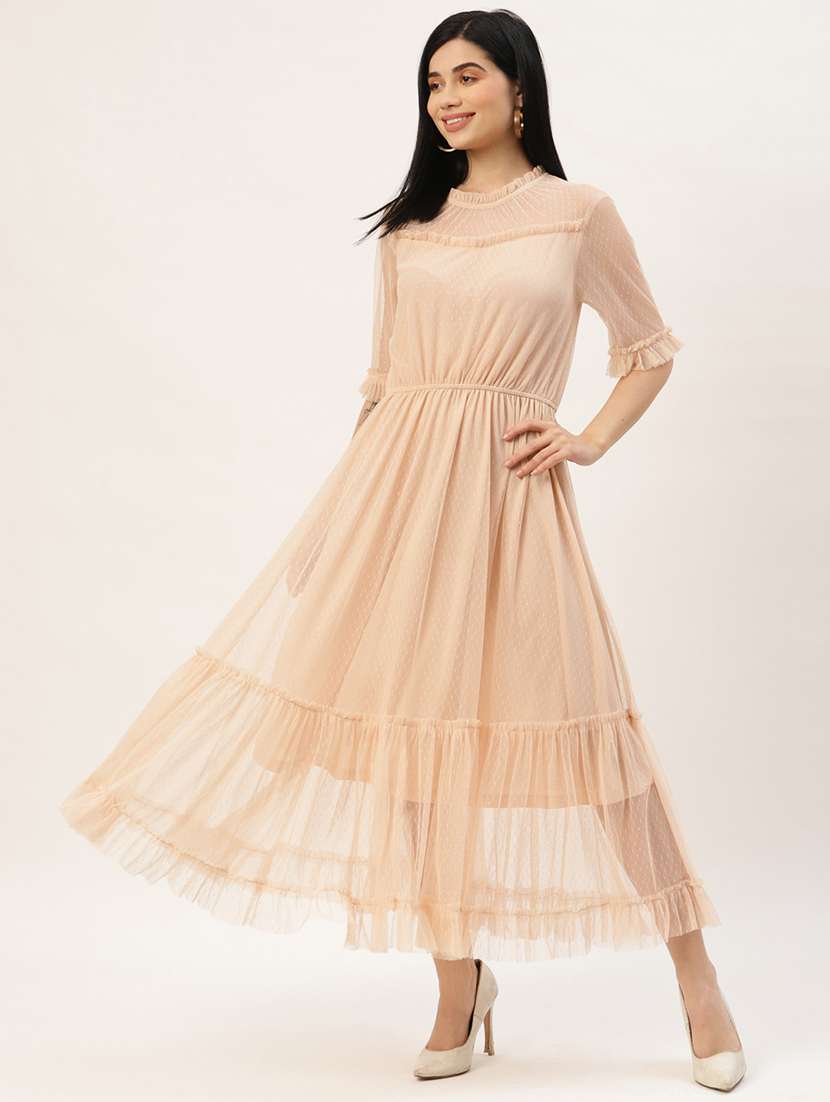 women solid short sleeve tiered dress