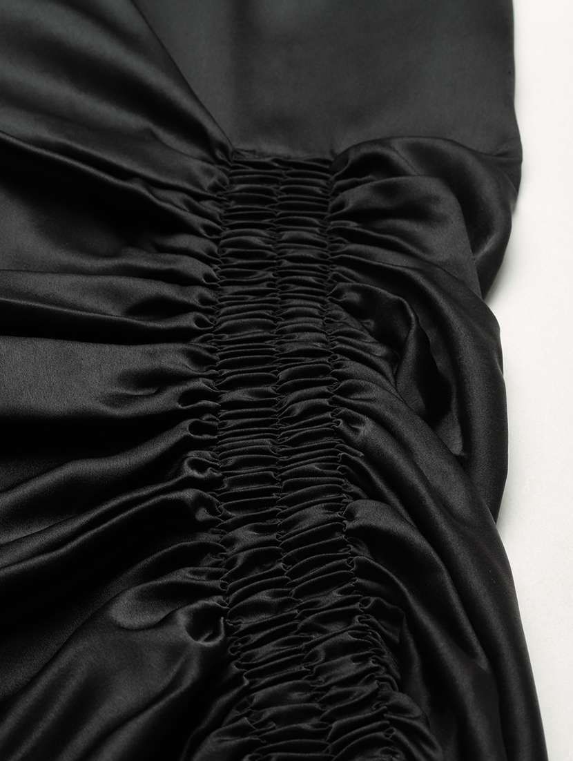 women black solid collared ruched dress - 22028845 -  Standard Image - 3