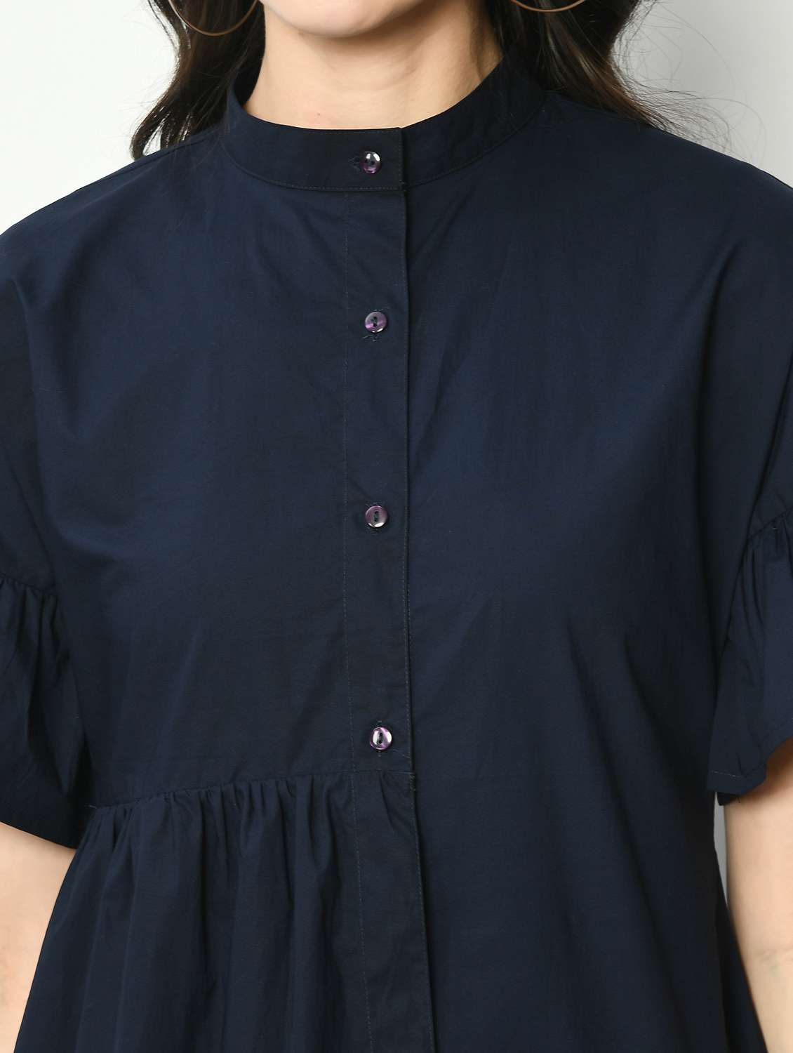 women navy blue solid bell sleeve tiered dress - 22028854 -  Standard Image - 3