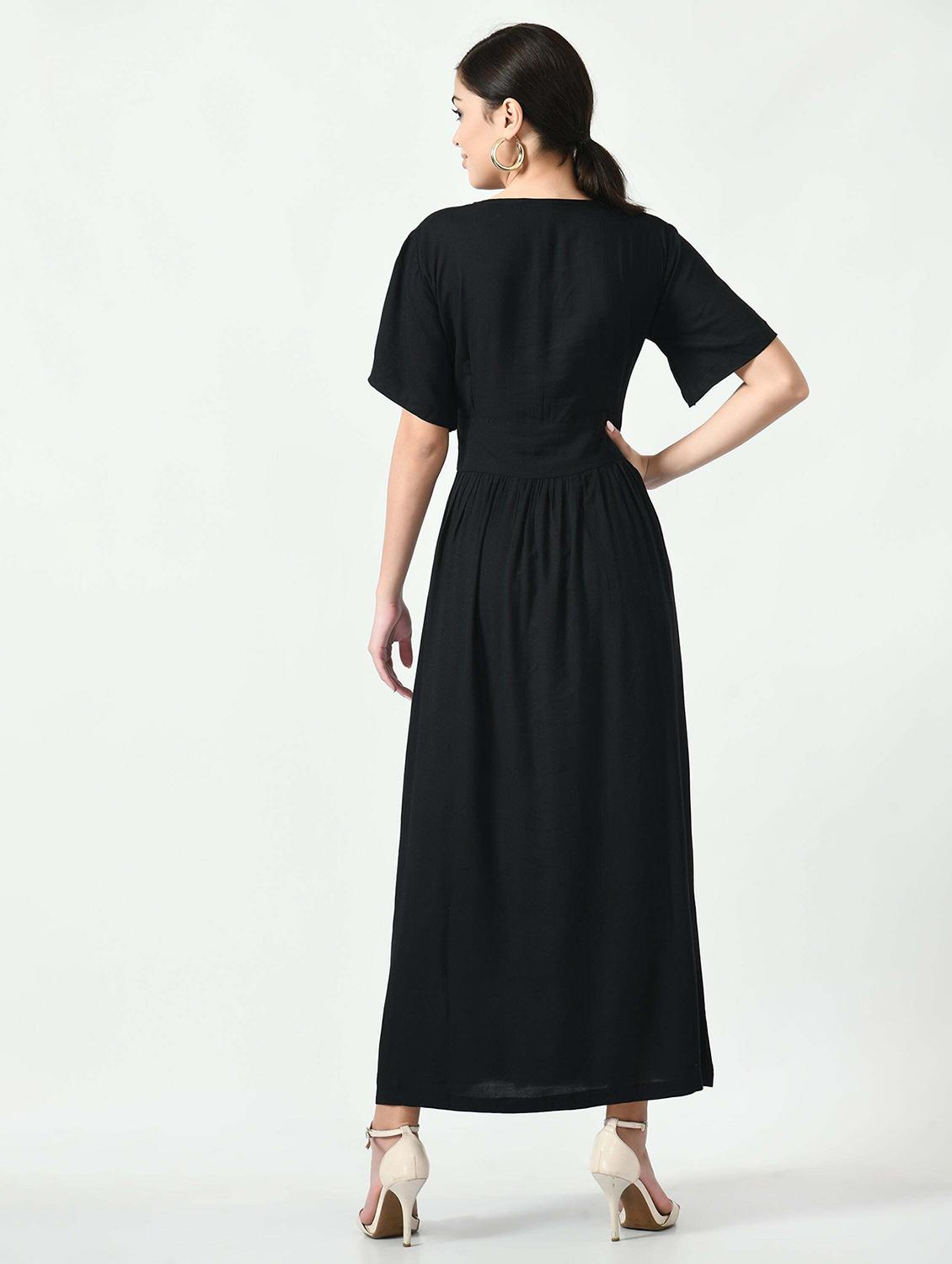 women black solid short sleeve a-line dress - 22028856 - Standard Image - 3