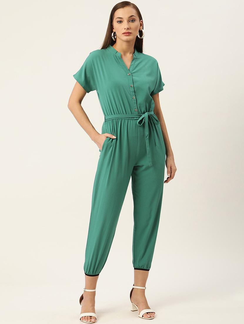 women green solid mandarin neck jumpsuit - 22028859 - Zoom Image - 0