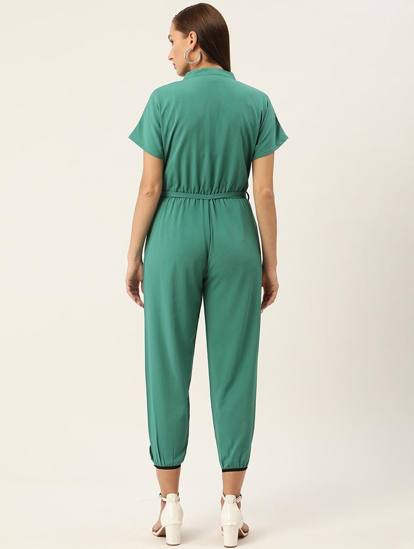 women green solid mandarin neck jumpsuit - 22028859 - Standard Image - 3