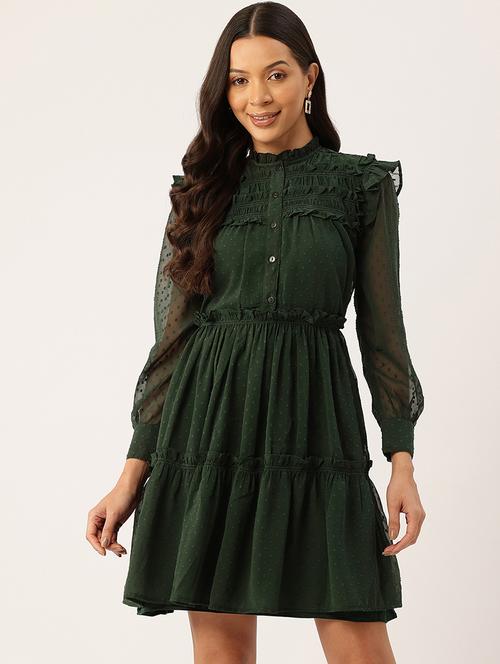 women self designed long sleeve tiered dress - 22028860 - Standard Image - 0