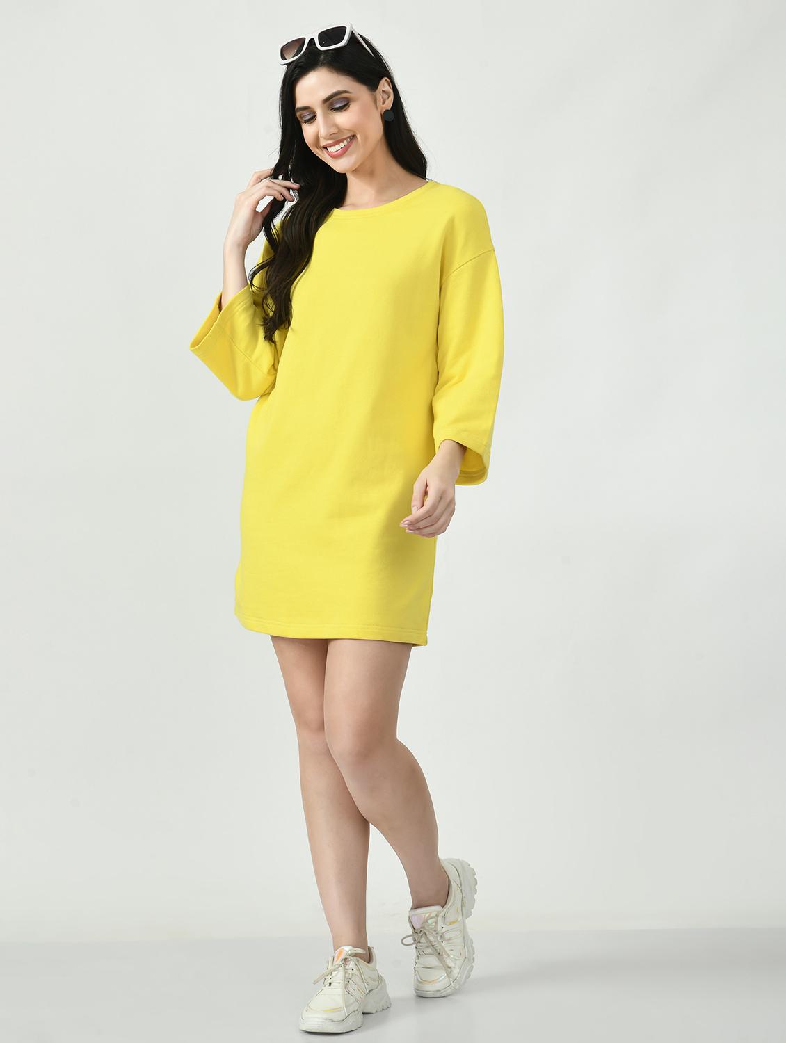 women yellow solid long sleeve t-shirt dress - 22028874 -  Zoom Image - 0