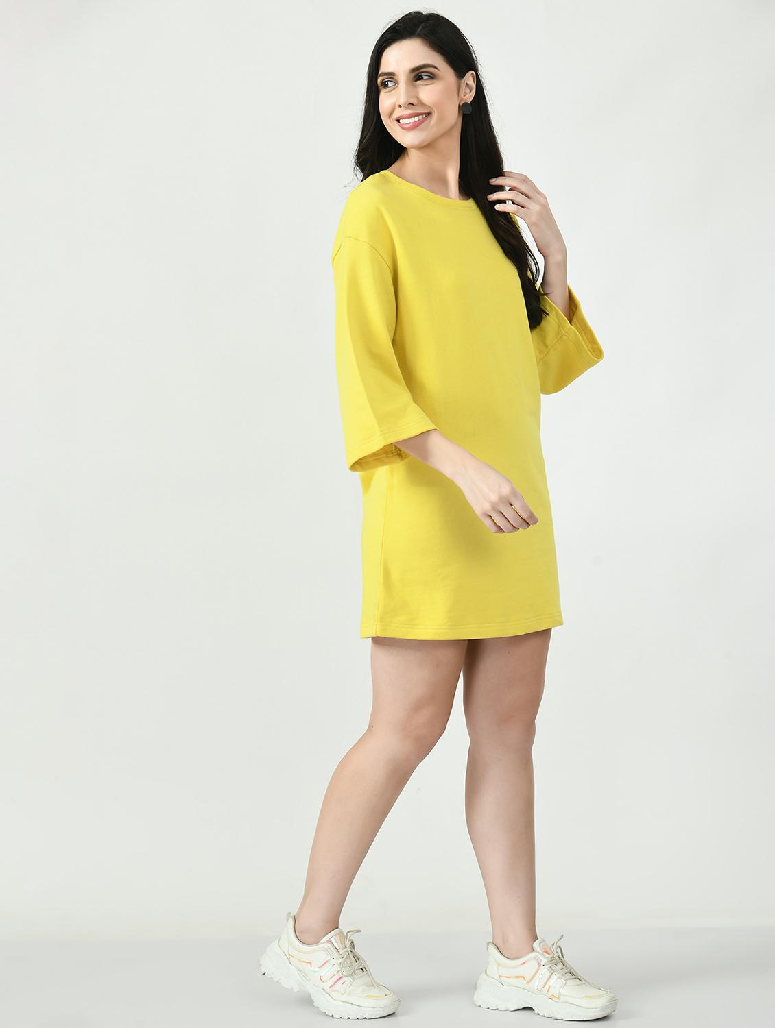 women yellow solid long sleeve t-shirt dress - 22028874 - Standard Image - 3