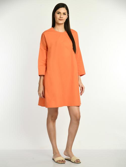 women orange solid long sleeve t-shirt dress - 22028876 - Standard Image - 0