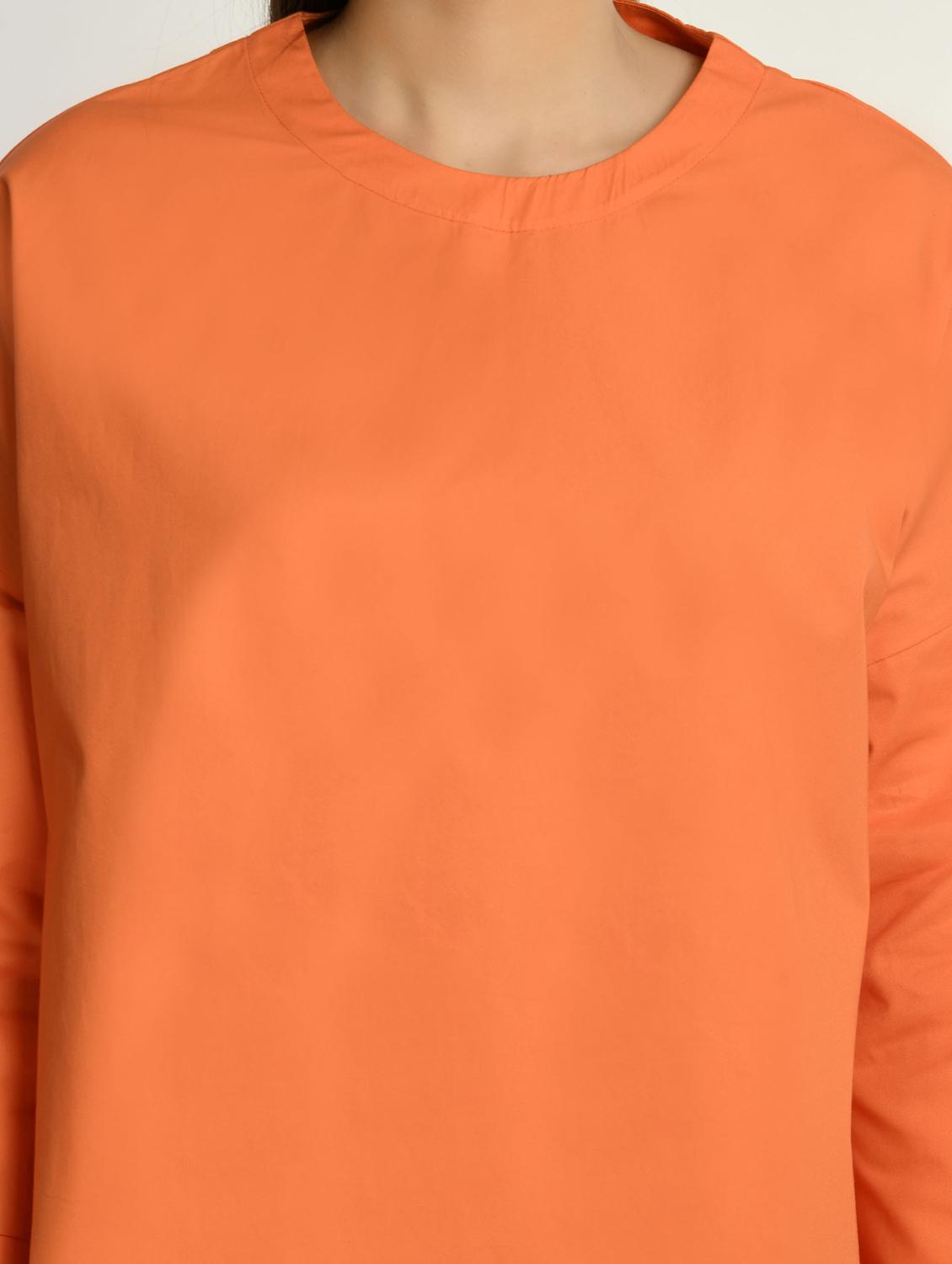 women orange solid long sleeve t-shirt dress - 22028876 - Standard Image - 3