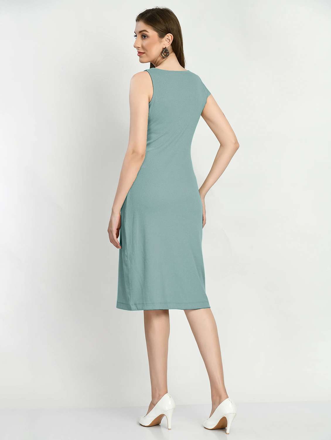 women solid round neck sleeveless bodycon dress - 22028877 -  Standard Image - 3