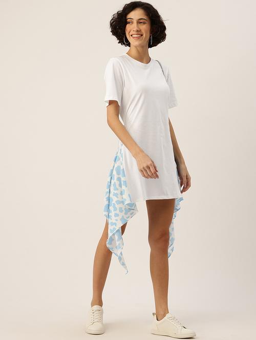 women printed short sleeve asymmteric dress - 22028879 - Standard Image - 0