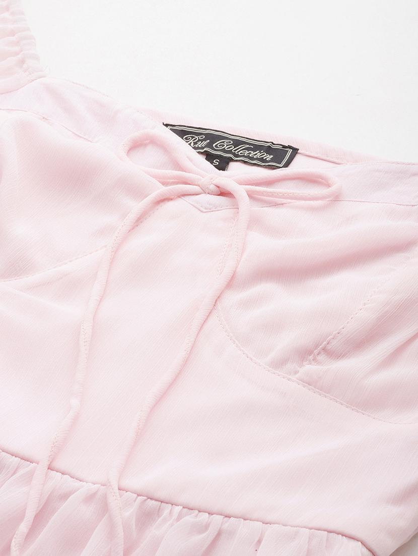 women pink solid long sleeve sweetheart neck layered dress - 22028888 - Standard Image - 3