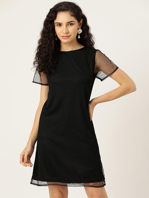 women black solid short sleeve a-line dress - 22028907 - Standard Image - 0