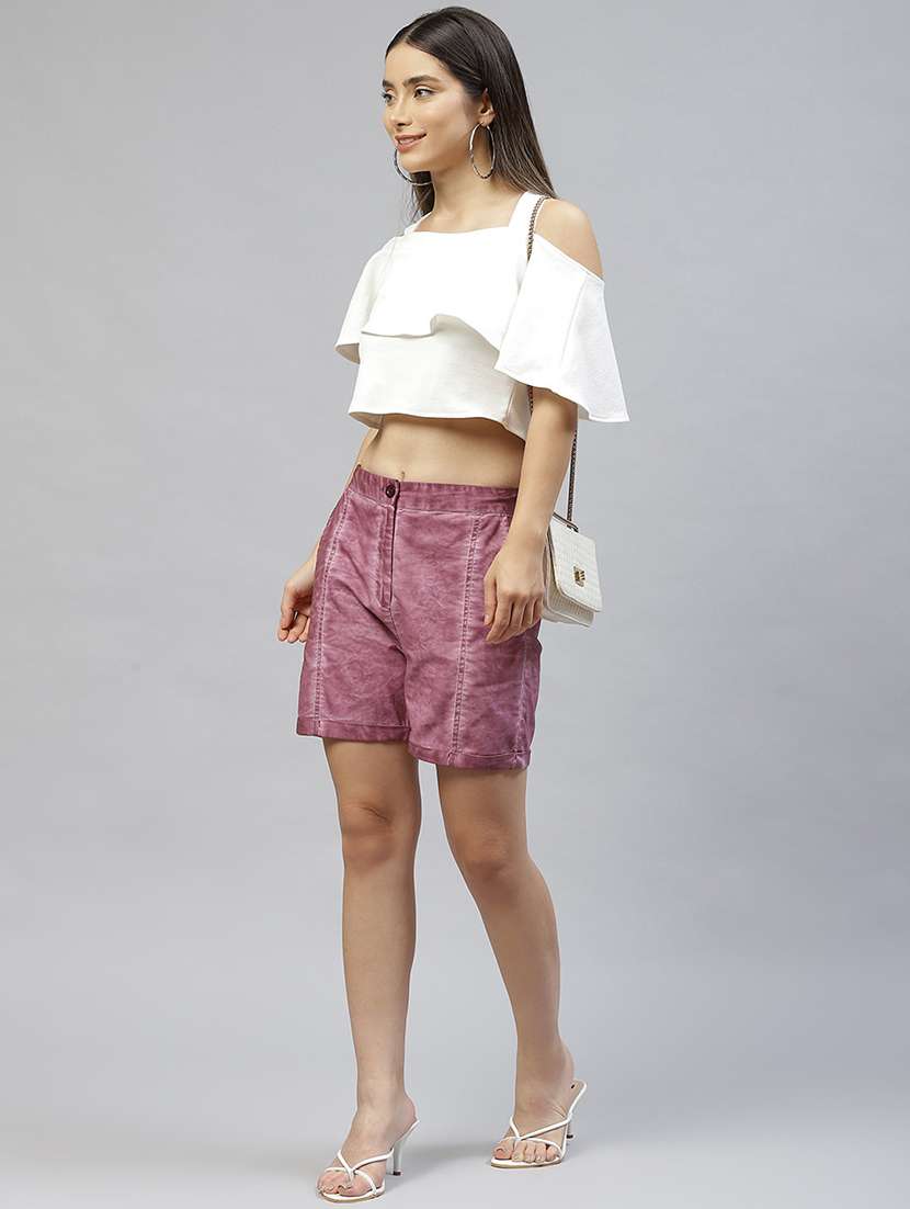 women washed high rise regular shorts - 22028925 -  Standard Image - 3