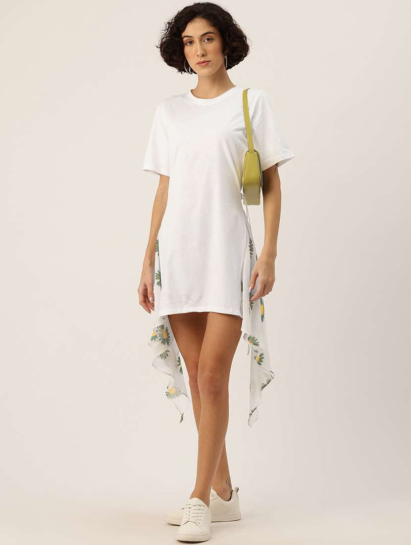 women white short sleeve asymmetric dress - 22028931 - Zoom Image - 0