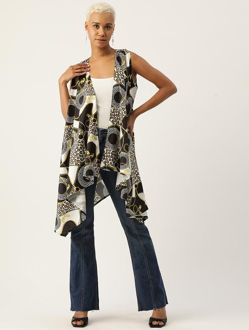 women printed sleeveless asymmetric shrug - 22028945 - Standard Image - 0