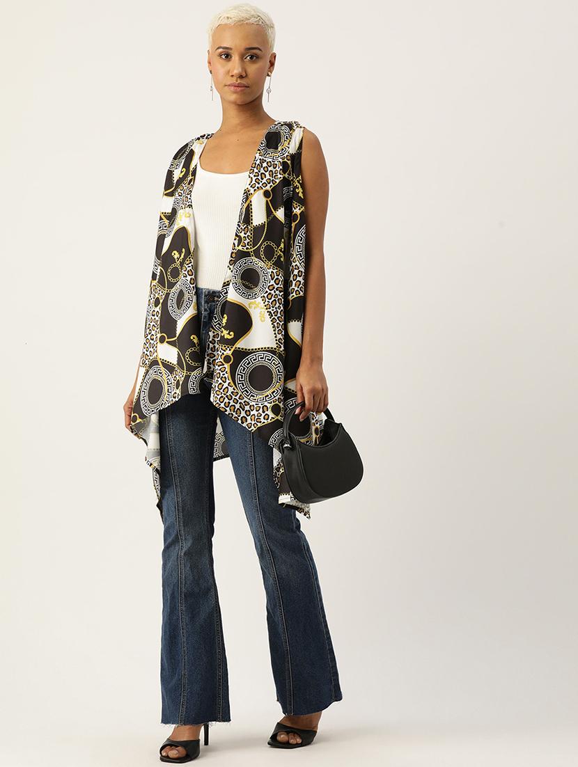 women printed sleeveless asymmetric shrug - 22028945 - Standard Image - 3