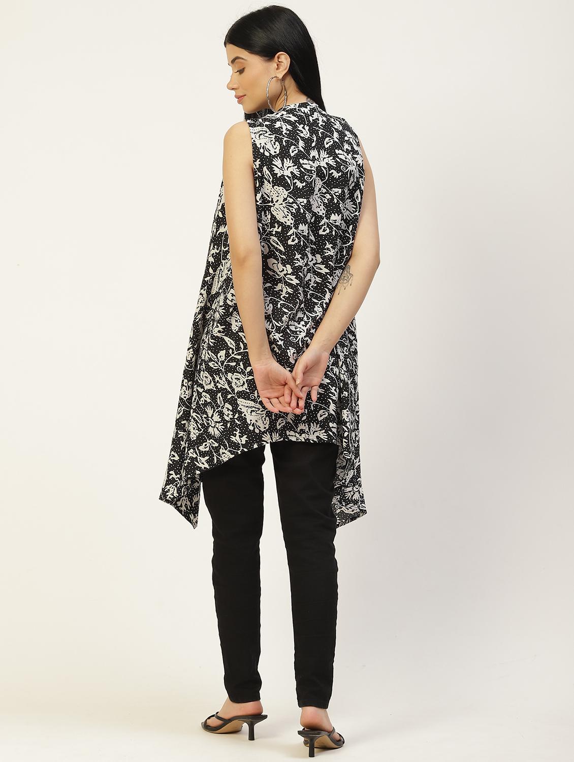 women printed sleeveless asymmetric shrug - 22028947 - Standard Image - 3
