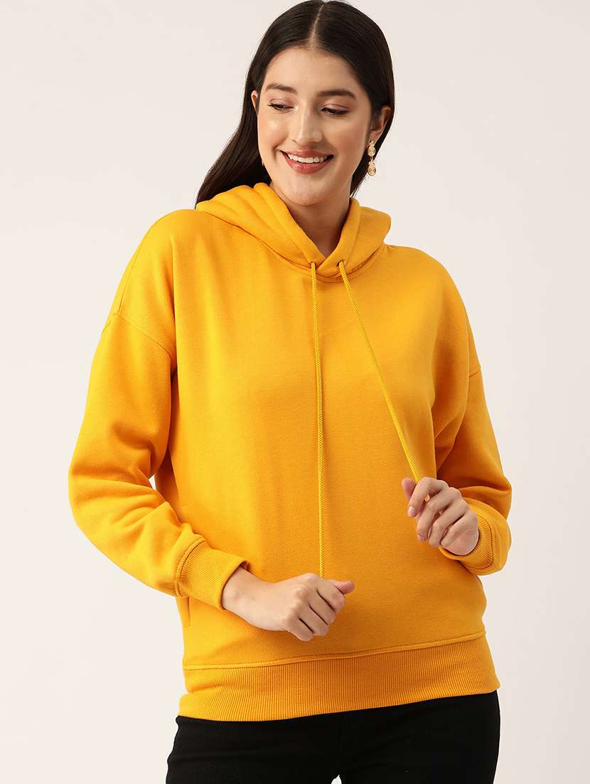 women solid long sleeve hooded sweatshirt