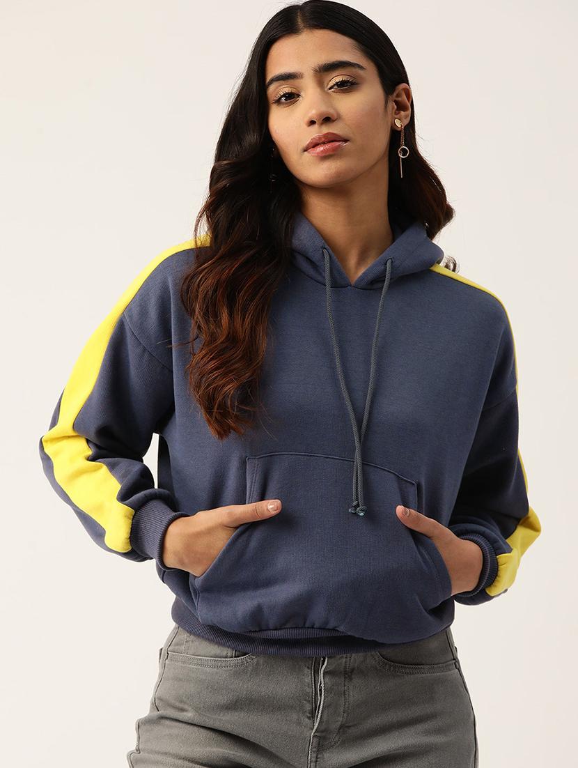 women tapered long sleeve hooded sweatshirt