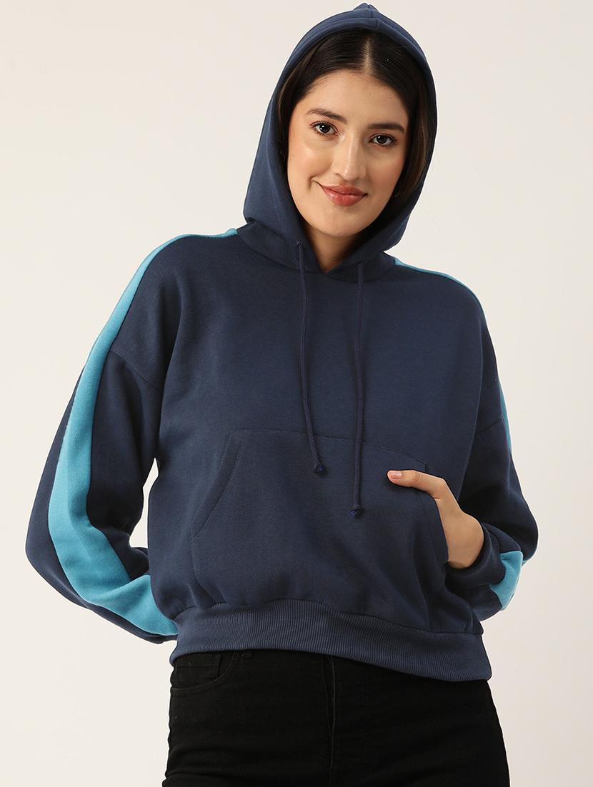 women tapered long sleeve hooded sweatshirt