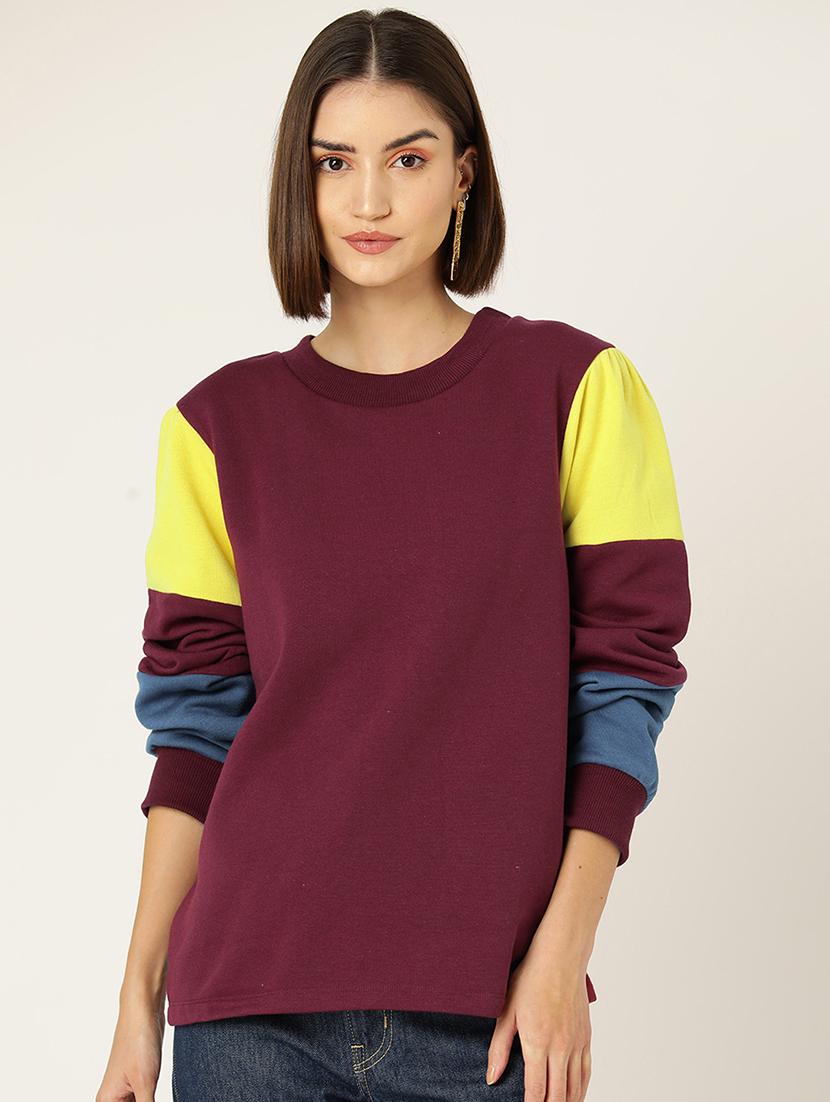 women color blocked round neck long sleeve sweatshirt