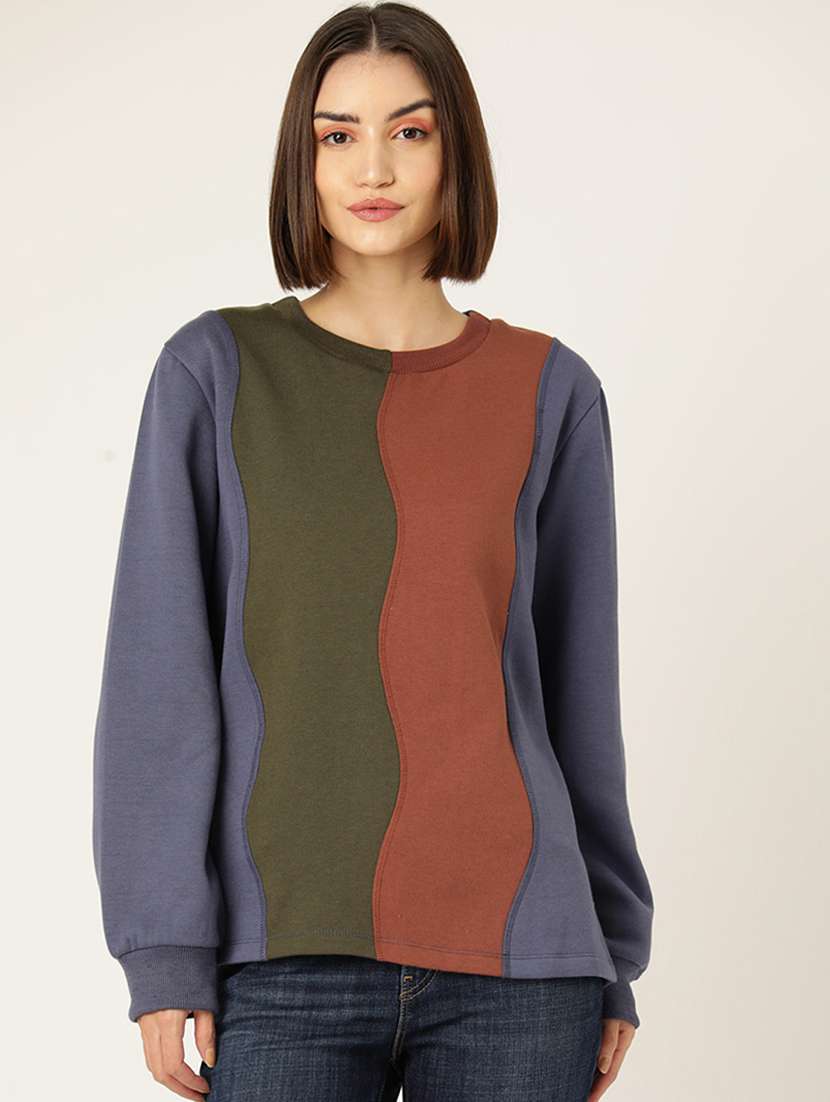 women color blocked round neck long sleeve sweatshirt - 22028961 -  Zoom Image - 0
