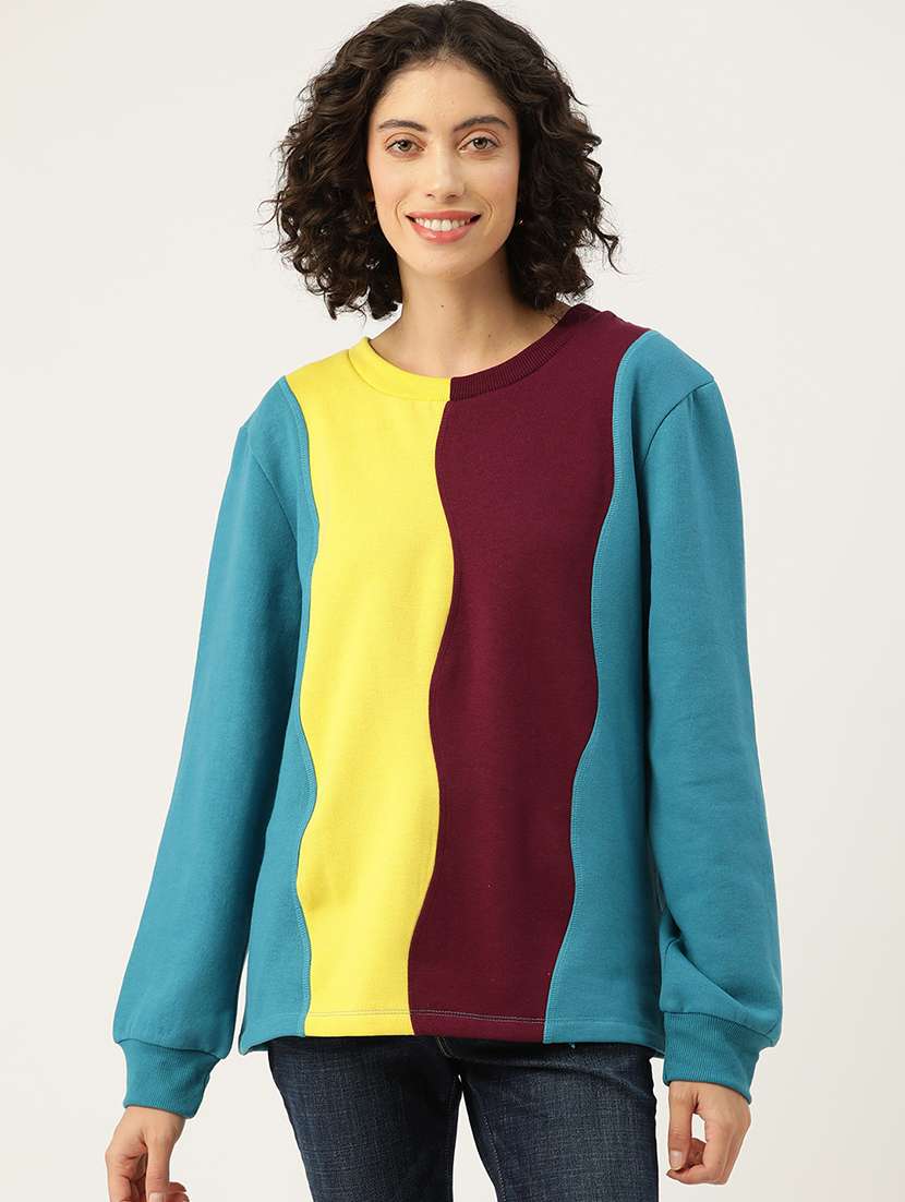 women color blocked round neck long sleeve sweatshirt - 22028962 - Zoom Image - 0