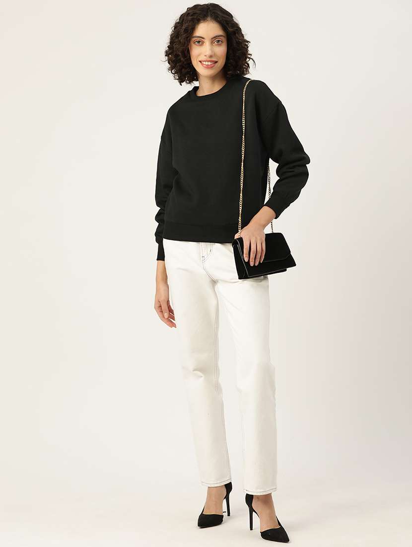 women solid round neck long sleeve sweatshirt - 22028965 -  Standard Image - 3