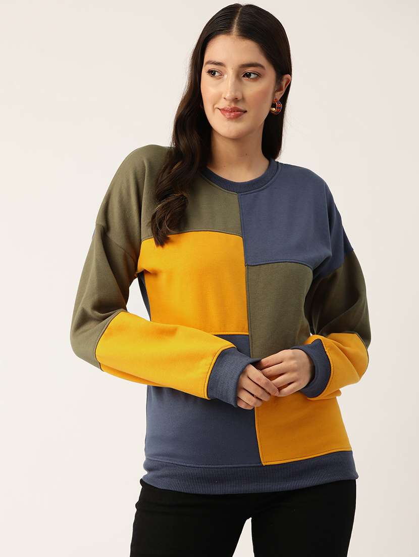 women color blocked round neck long sleeve sweatshirt - 22028969 - Zoom Image - 0