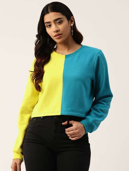 women color blocked round neck long sleeve sweatshirt - 22028970 -  Standard Image - 0