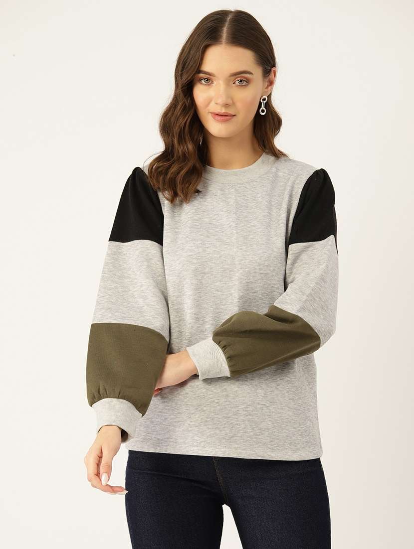 women color blocked round neck long sleeve sweatshirt - 22028971 -  Zoom Image - 0