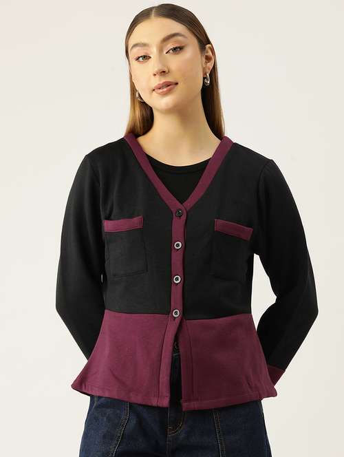 women color blocked long sleeve cardigan - 22028973 -  Standard Image - 0