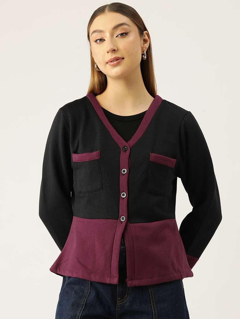 women color blocked long sleeve cardigan - 22028973 -  Zoom Image - 0