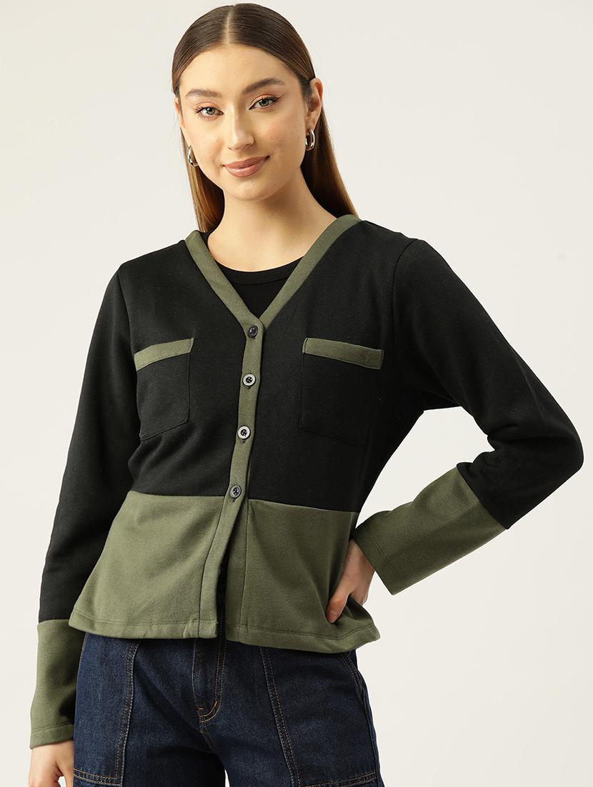 women color blocked long sleeve cardigan - 22028974 - Zoom Image - 0