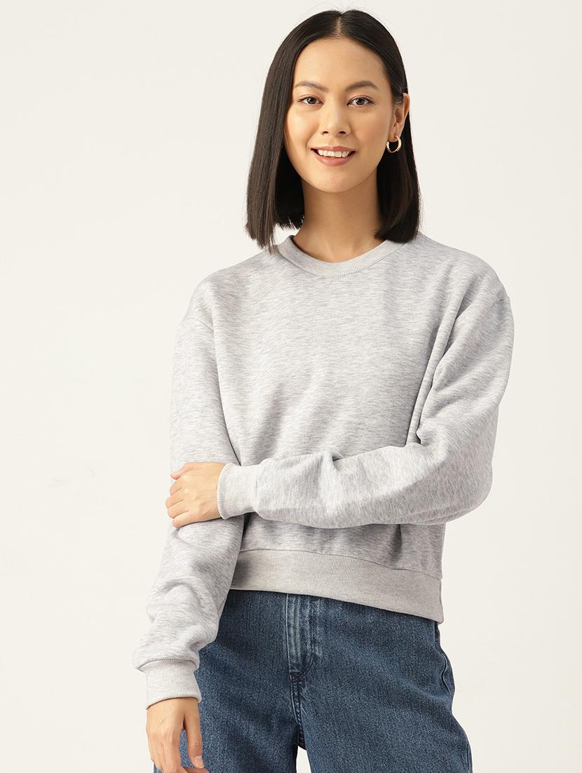 women solid round neck long sleeve sweatshirt - 22028978 - Zoom Image - 0