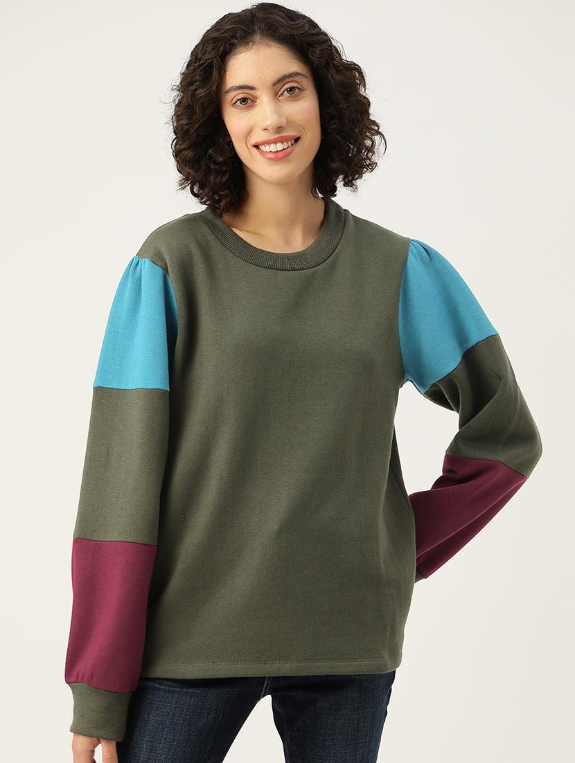 women color blocked long sleeve sweatshirt - 22028982 - Zoom Image - 0