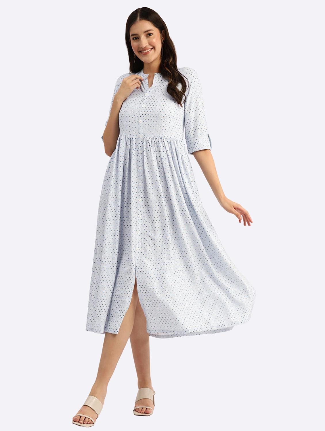 womenpolka doted mandarin neck fit & flare dress